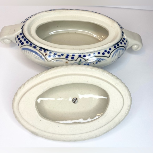 Vintage Pottery Tureen Hand Crafted Delft Lidded Dish Metal Handle Metal - Picture 6 of 8